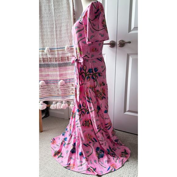 Smith & Quinn Lane Pink Floral Short Sleeves Tie Waist Maxi Dress Women’s Small - Picture 4 of 9